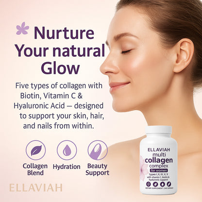 Multi Collagen Complex for Women | Types I, II, III, V & X | with Vitamin C, Biotin & Hyaluronic Acid | 240 Capsules