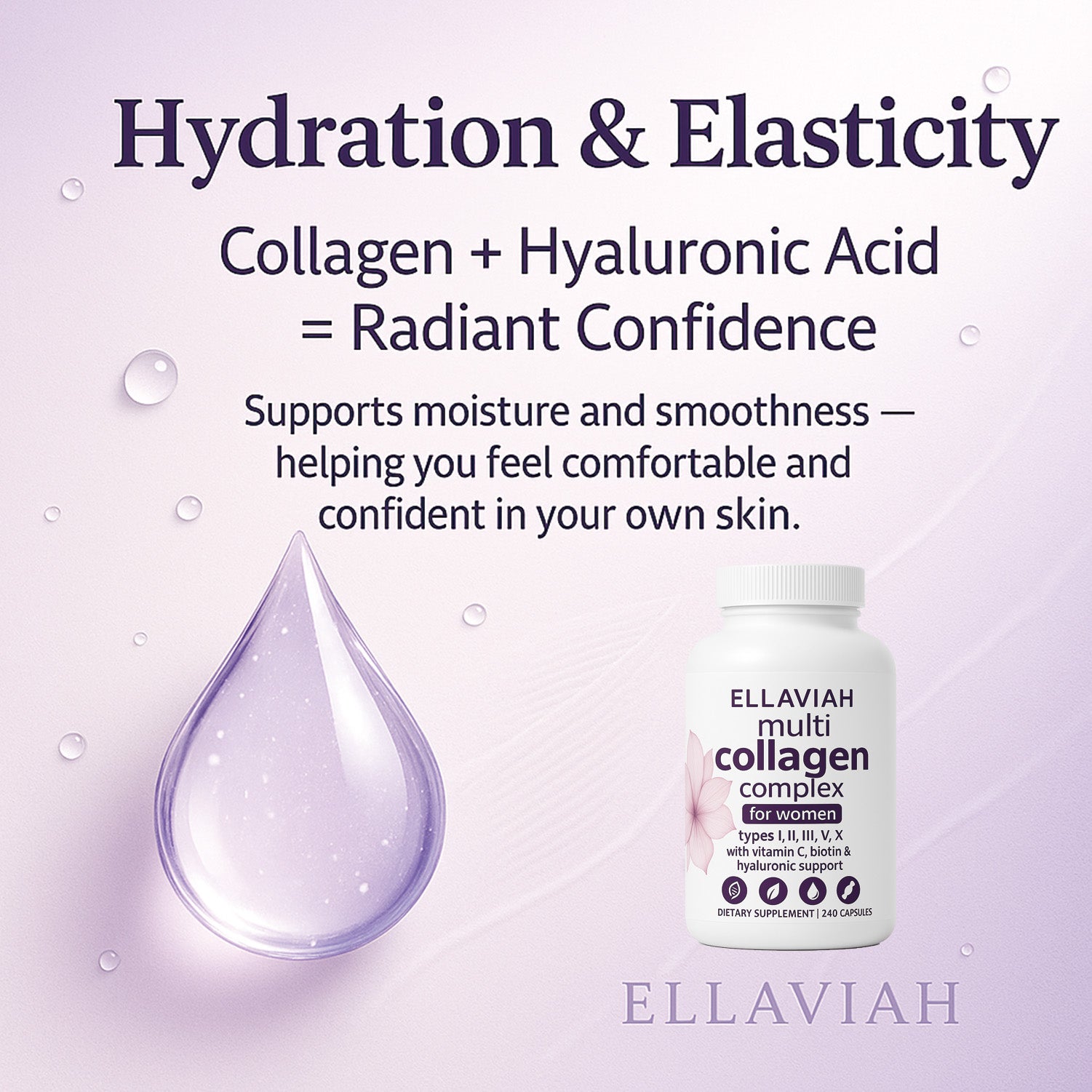 Multi Collagen Complex for Women | Types I, II, III, V & X | with Vitamin C, Biotin & Hyaluronic Acid | 240 Capsules