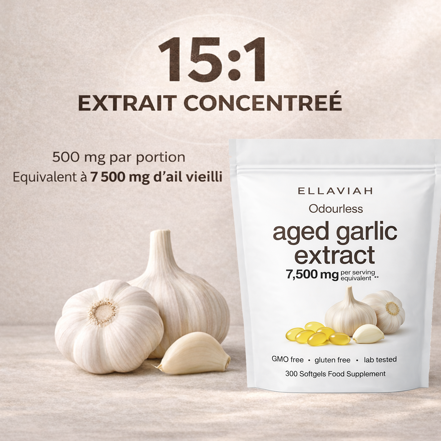 Odorless Aged Garlic Extract 500mg | 300 Softgels