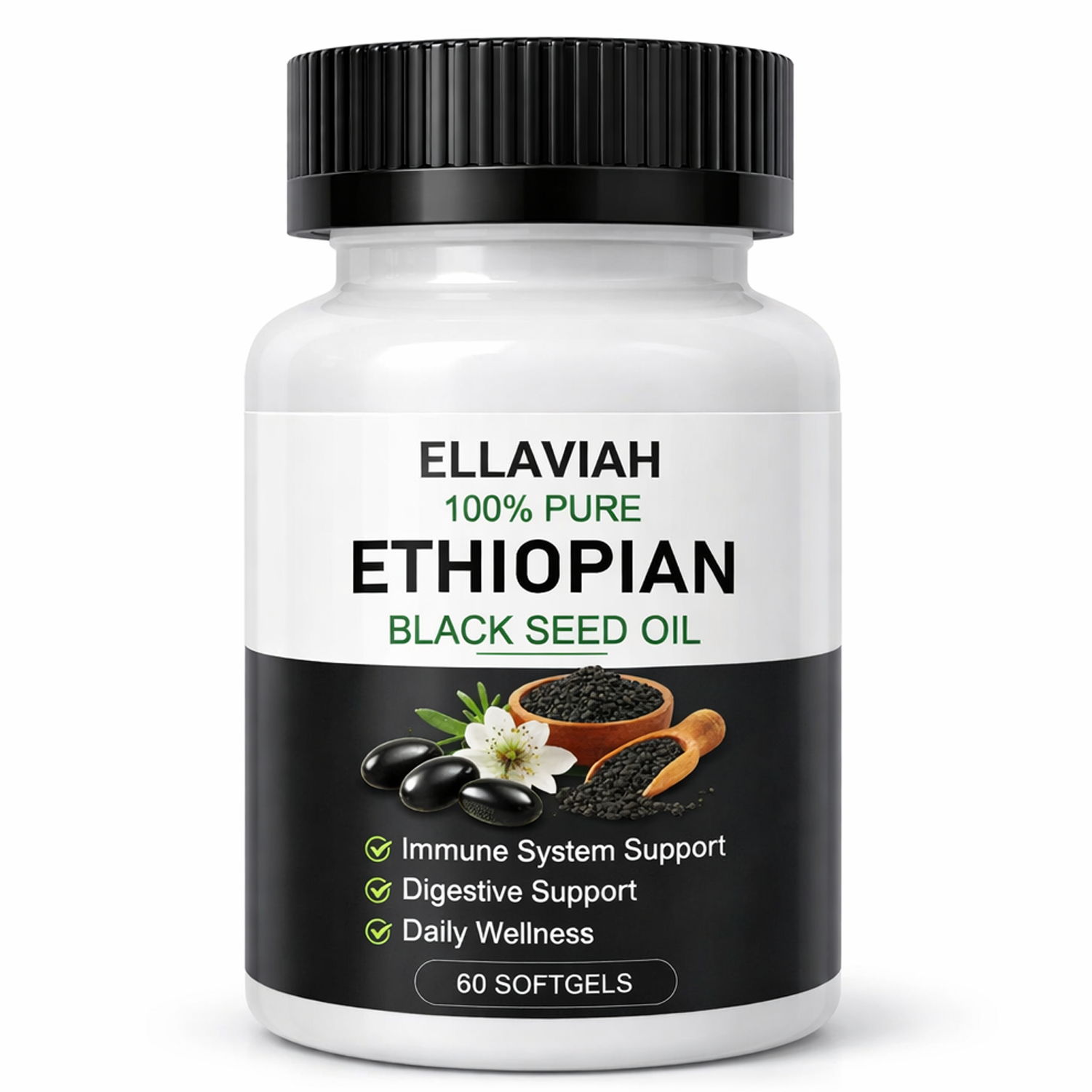 Ethiopian Black Seed Oil Softgels 800 mg Per Serving, 100% Pure Black Seed Oil Supplement, 60 Softgels, 30 Daily Servings