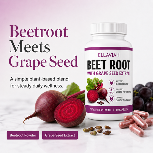 Rote-Bete-Kapseln mit Traubenkernextrakt, 1500 mg pro Portion, Nahrungsergänzungsmittel mit Roten-Bete-Pulver