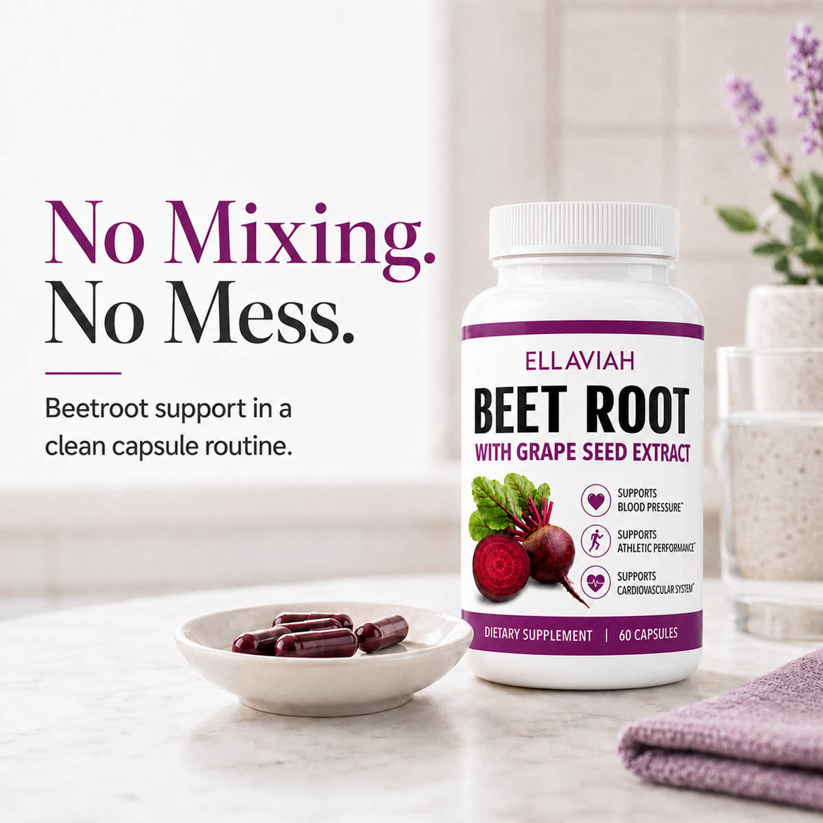 Rote-Bete-Kapseln mit Traubenkernextrakt, 1500 mg pro Portion, Nahrungsergänzungsmittel mit Roten-Bete-Pulver
