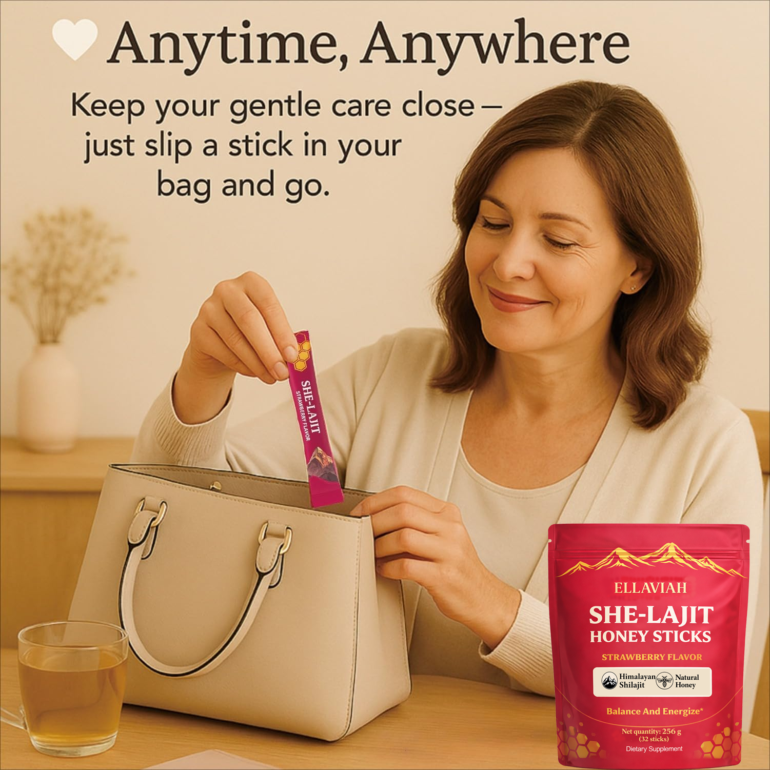 She-Lajit Strawberry Honey Sticks with Shilajit, Shatavari & Saffron, 32 Sticks