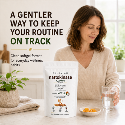Nattokinase 4,000 FU with CoQ10, Turmeric, Ginger, Olive Leaf & Bromelain, MCT Oil Softgels, Gluten Free, Lab Tested, Daily Supplement for Adults, 240 Softgels