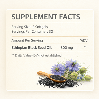 Ethiopian Black Seed Oil Softgels, 800 mg Per Serving, 60 Count