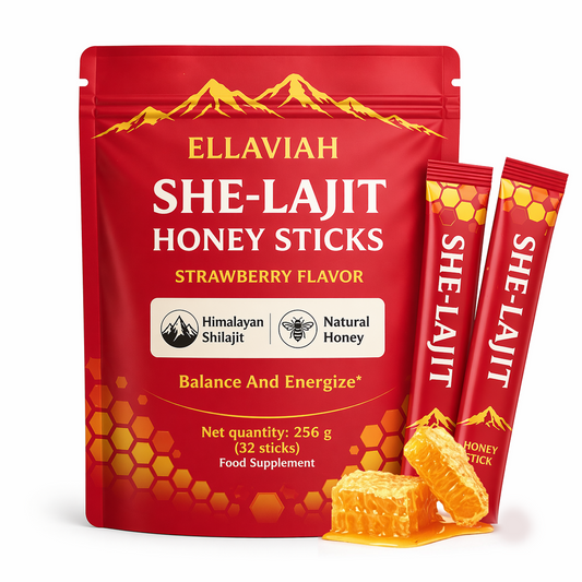 She-Lajit Honey Sticks for Women – Strawberry Flavor – With Shilajit, Shatavari & Saffron – Organic Honey – 32 Sticks