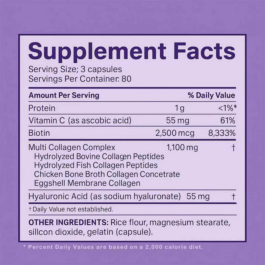 Multi Collagen Complex for Women | Types I, II, III, V & X | with Vitamin C, Biotin & Hyaluronic Acid | 240 Capsules