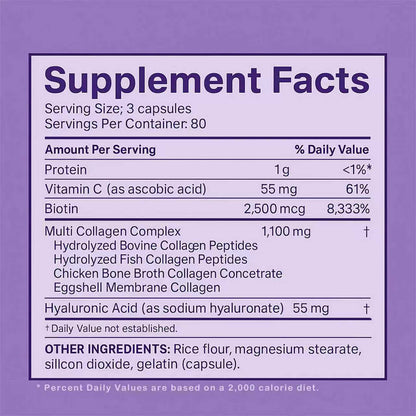 Multi Collagen Complex for Women | Types I, II, III, V & X | with Vitamin C, Biotin & Hyaluronic Acid | 240 Capsules